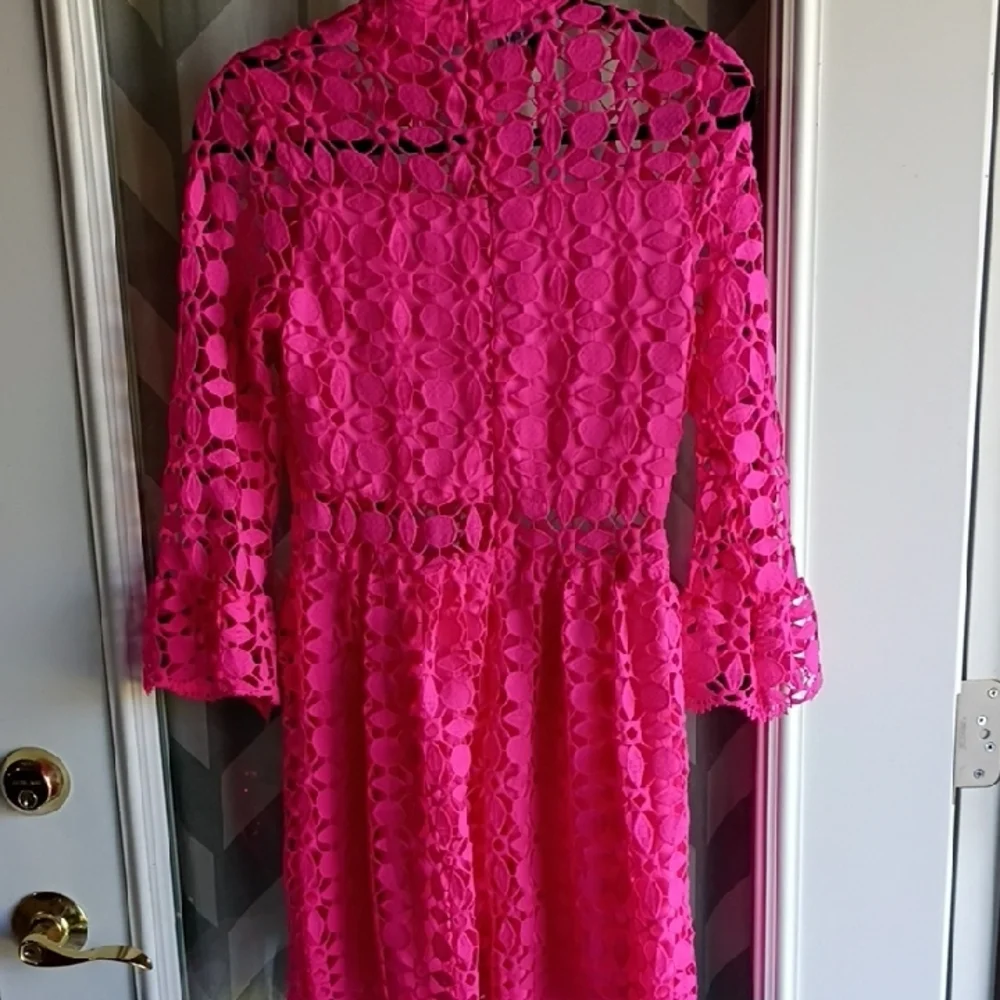 Vibrant Pink Lace Midi Dress - Picture 4 of 5